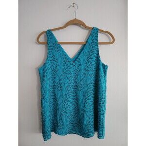 Lilly Pulitzer Florin Silk Sleeveless Lined V-Neck Tank Teal Size Small